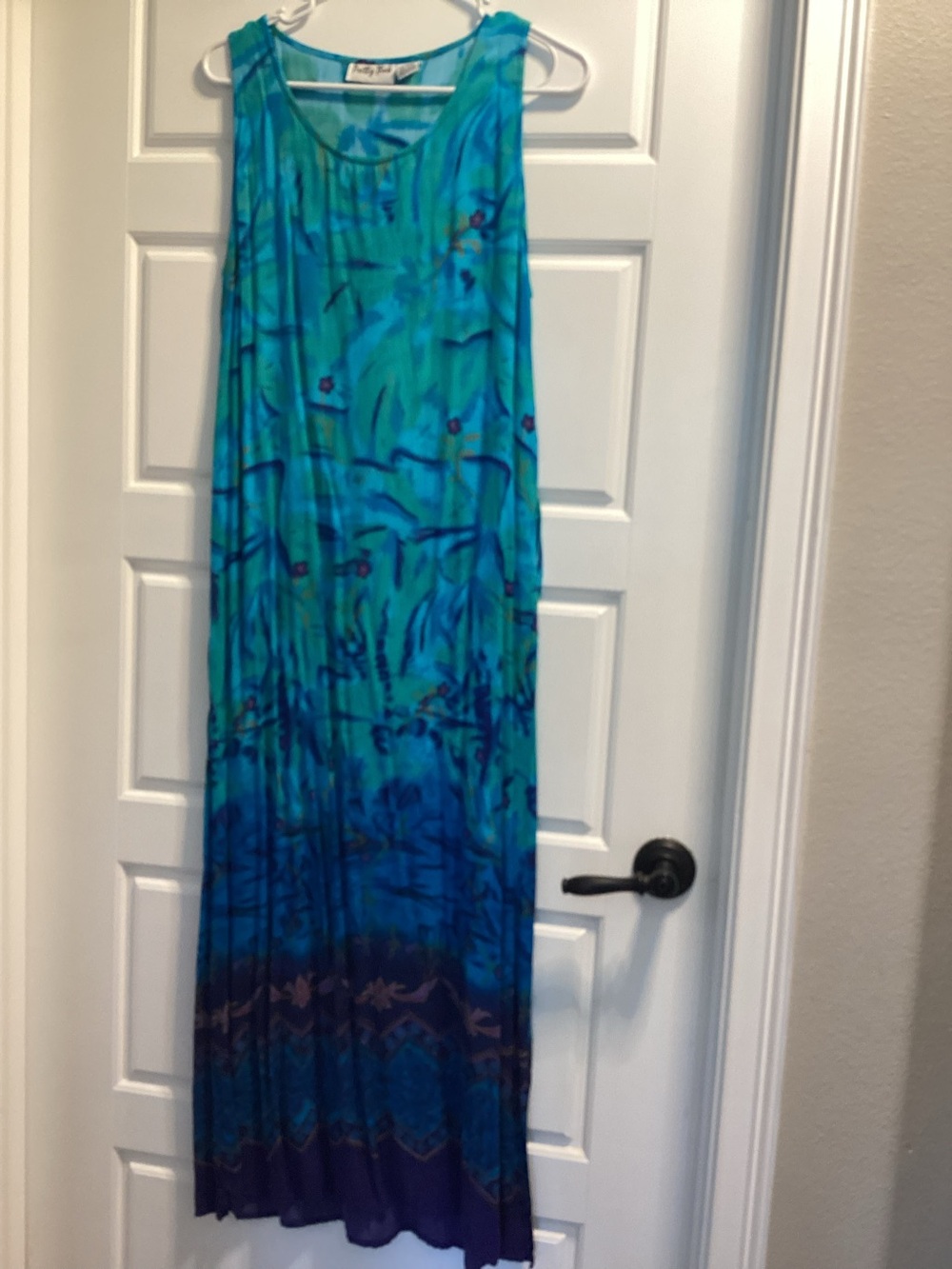 Teal & Aqua Printed Maxi Dress sleeveless tie in back